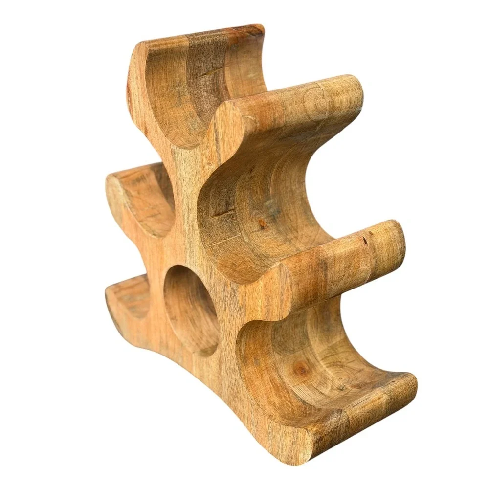 Solid Wood 6 Bottle Wine Rack Sculptural Freeform Countertop Holder Rustic